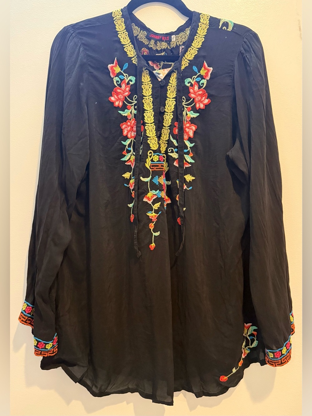 NWT Johnny Was Suko Floral Embroidered Tunic Blouse Long Sleeve Sz XL